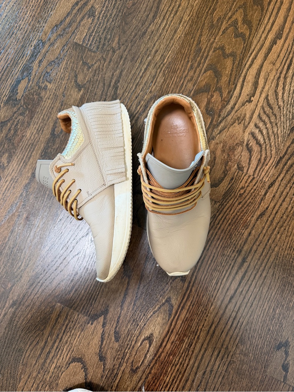 Beige Leather Women's Sneaker with Tan Laces